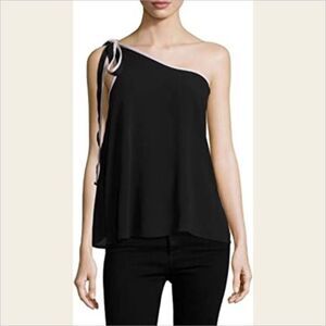 Free People One Shoulder Black & Purple Tie Tank Top NWT